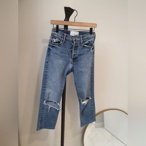 MOTHER Superior The Tomcat Ripped Crop Straight Leg Jeans 27 - Picture 1 of 15